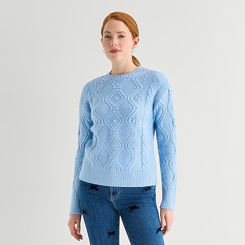 St. John's Bay Womens Crew Neck Long Sleeve Pullover Sweater In Blue