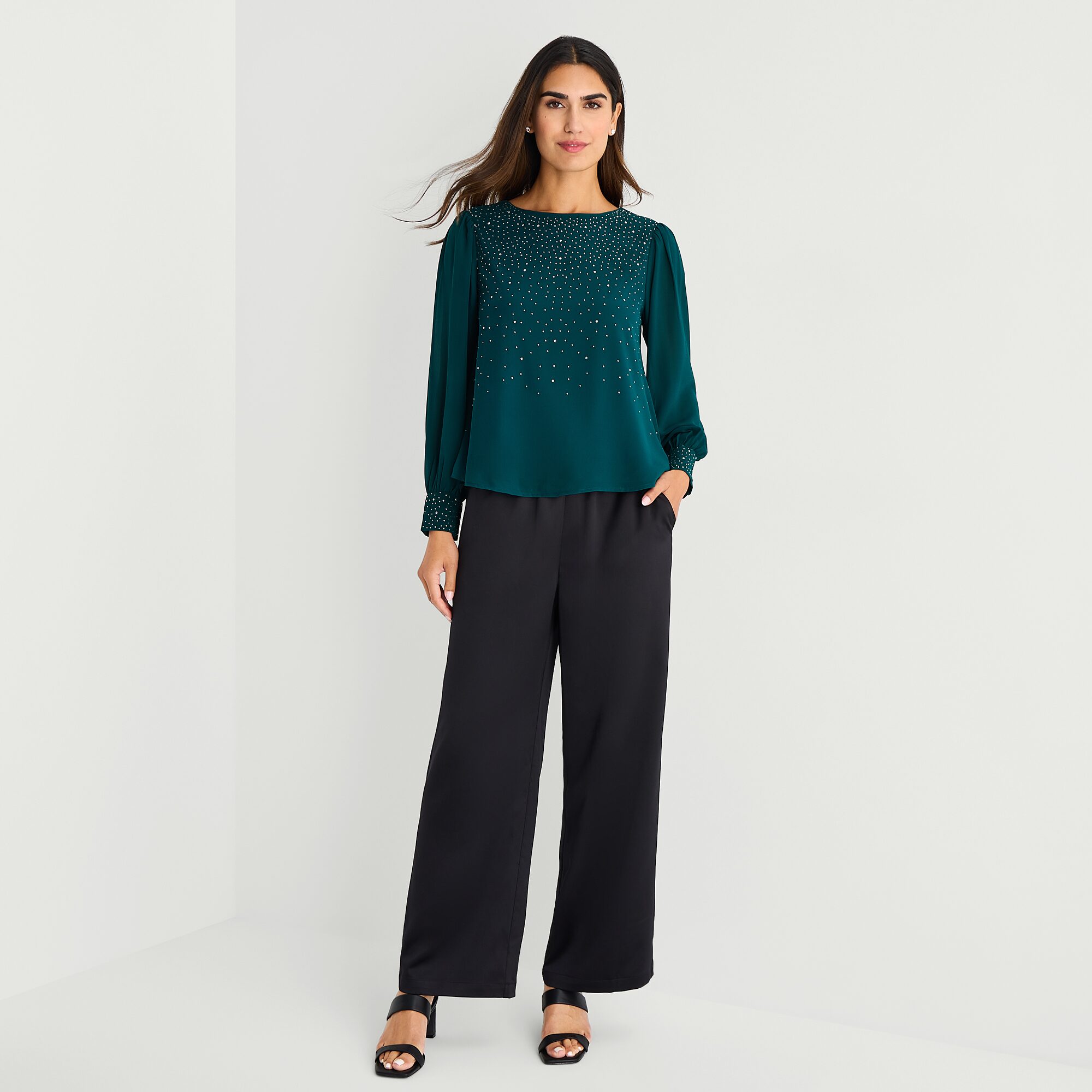 MSK Womens Boat Neck Long Sleeve Embellished Blouse