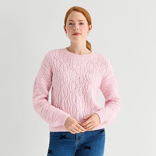 St. John's Bay Womens Crew Neck Long Sleeve Pullover Sweater In Pink