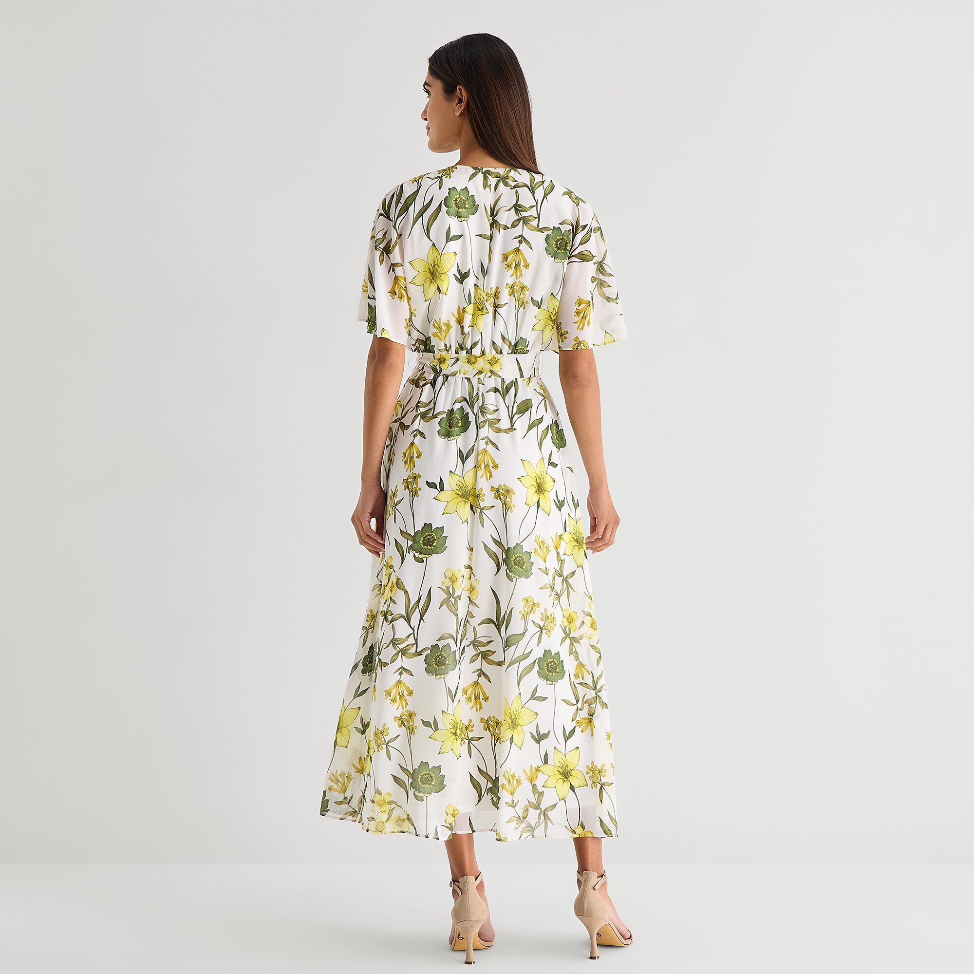 Sandra Darren Womens Midi V Neck Short Sleeve Floral Fit + Flare Dress