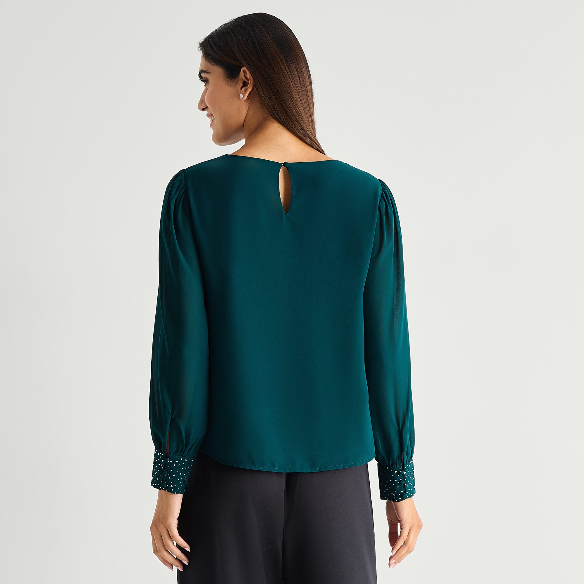 MSK Womens Boat Neck Long Sleeve Embellished Blouse
