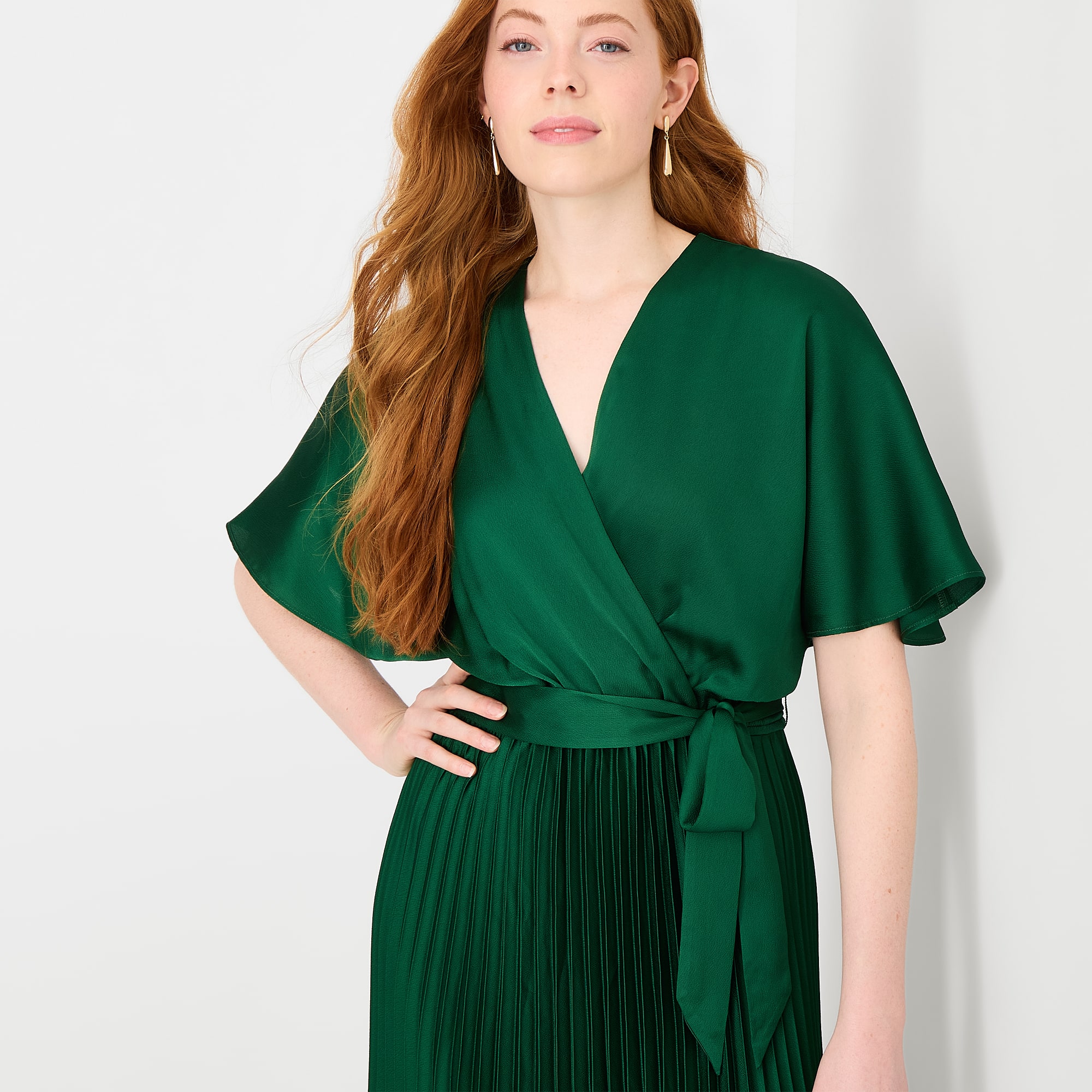 Studio 1 Womens V Neck Short Sleeve Flutter Maxi Dress
