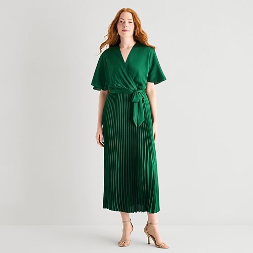 Studio 1 Womens V Neck Short Sleeve Flutter Maxi Dress In Green
