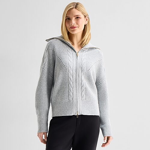 Stylus Womens Long Sleeve Zipper Cardigan In Gray