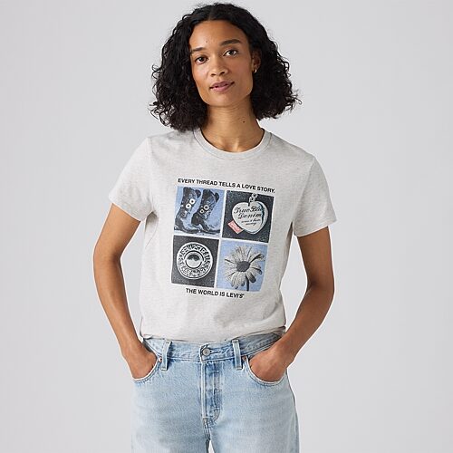Levi's Women's Perfect Graphic Logo Cotton T-shirt - Archival Grid Pt Orbit Heather Gray