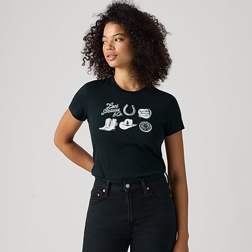 Levi's Women's Perfect Graphic Logo Cotton T-shirt - Archival Silver Grid Anthracite