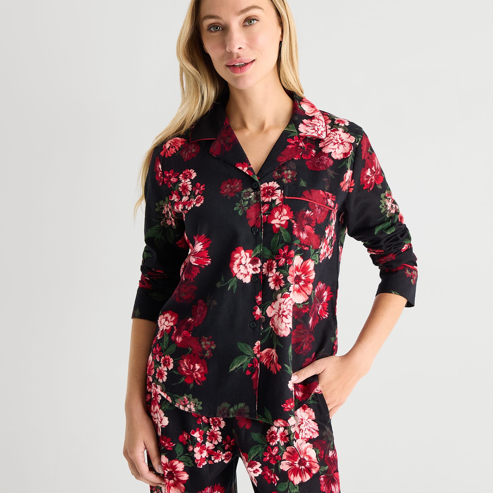 Liz Claiborne Womens Flannel Long Sleeve 2-pc. Pajama Set