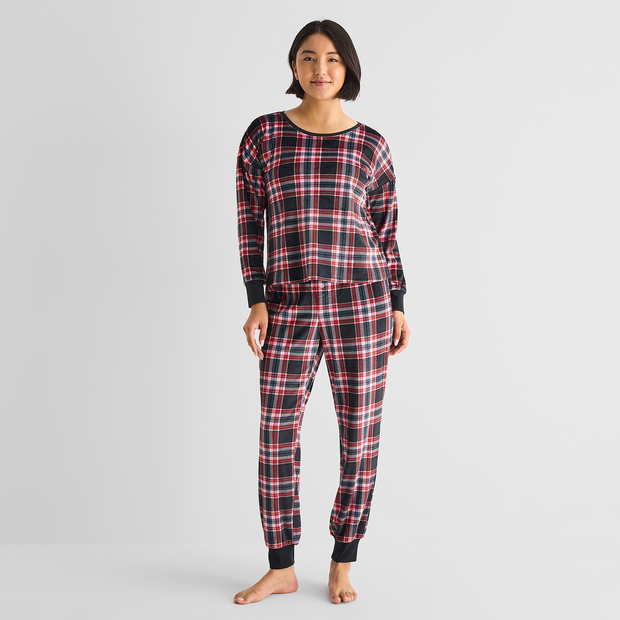 Sleep Chic Womens Fleece Long Sleeve 2-pc. Pajama Set