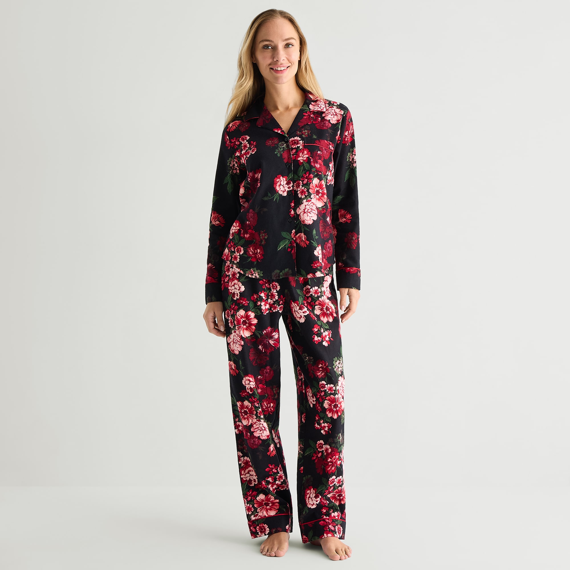 Liz Claiborne Womens Flannel Long Sleeve 2-pc. Pajama Set