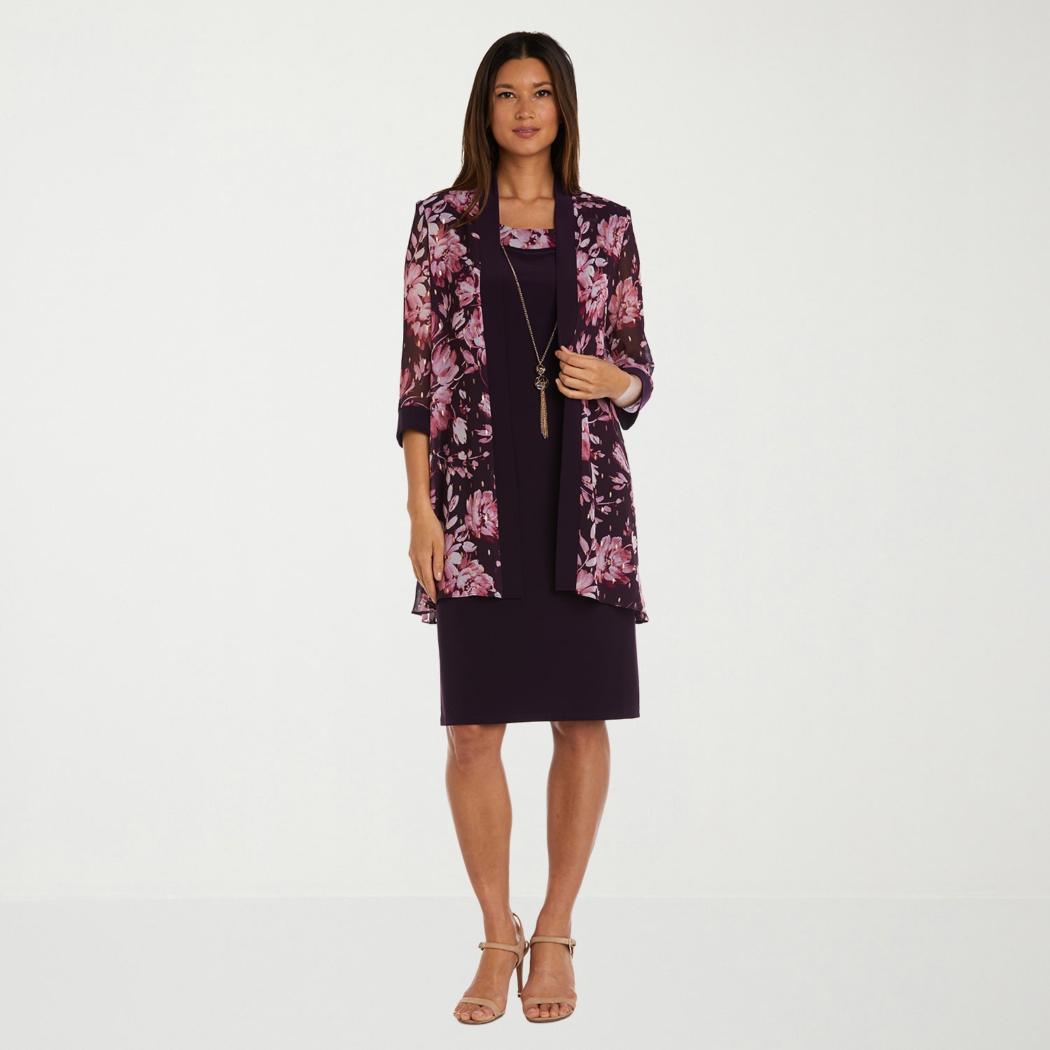 R & M Richards Womens Floral Jacket Dress