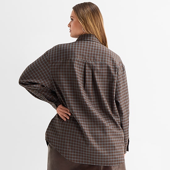 Ashley Graham Women's Plus Long Sleeve Button Front Shirt