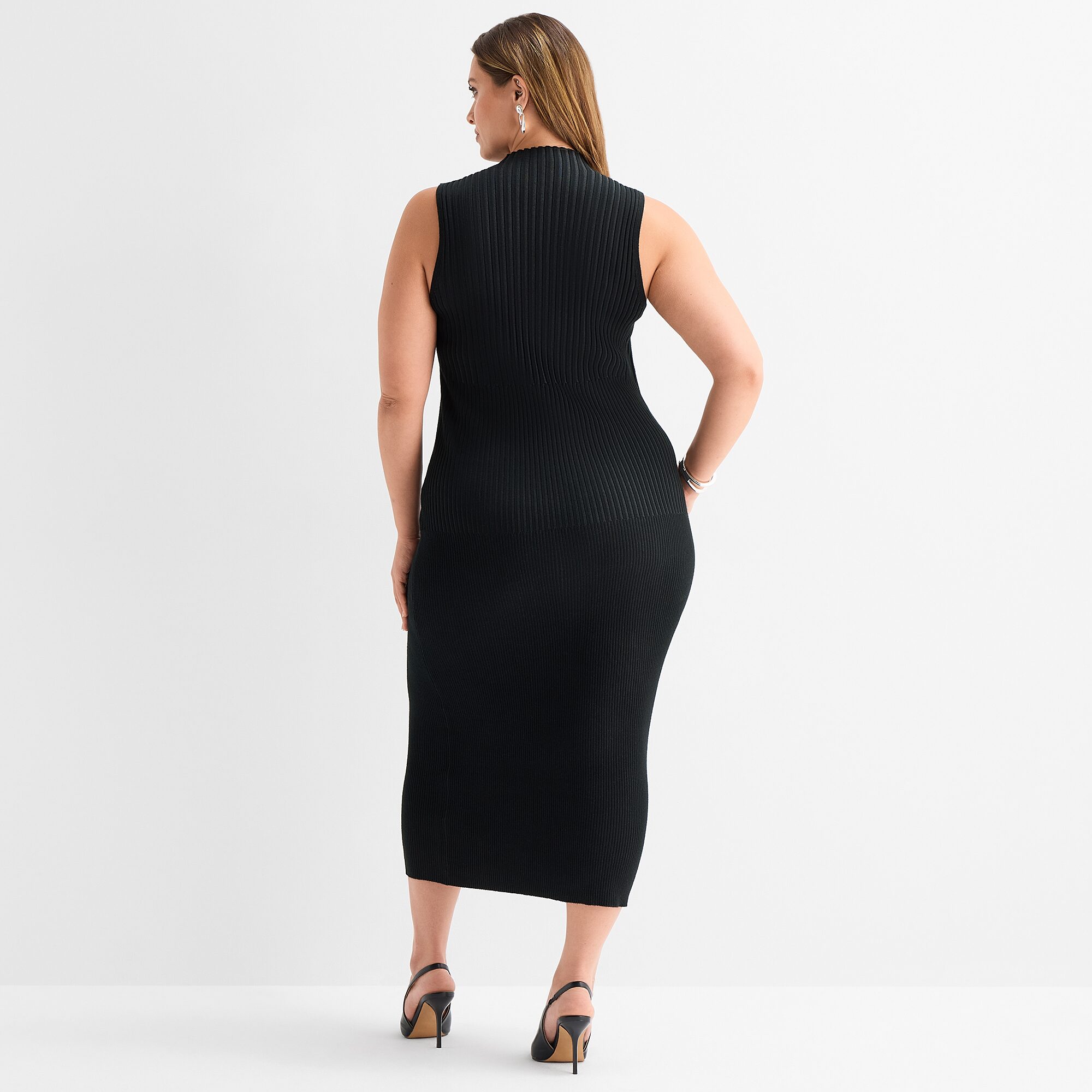 Ashley Graham Women's Plus Sleeveless Mock Neck Rib Mini Dress