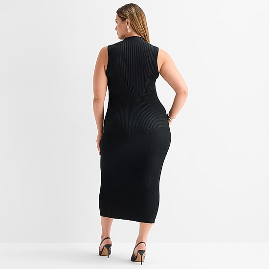 Ashley Graham Women's Plus Sleeveless Mock Neck Rib Dress