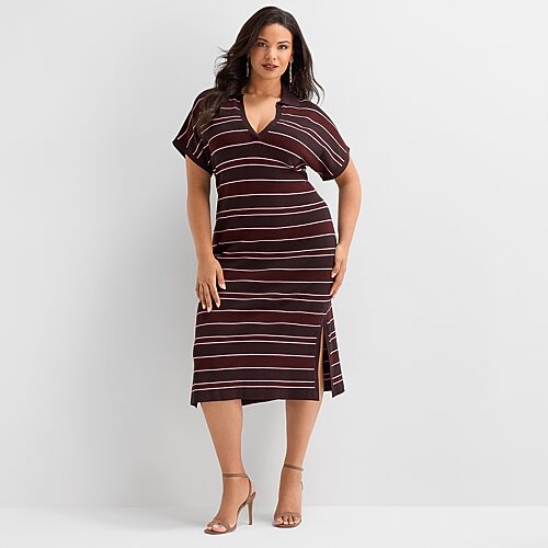 Ashley Graham Women's Plus Dolman Sleeve Polo Dress In Black