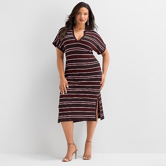 Ashley Graham Women's Plus Dolman Sleeve Polo Dress