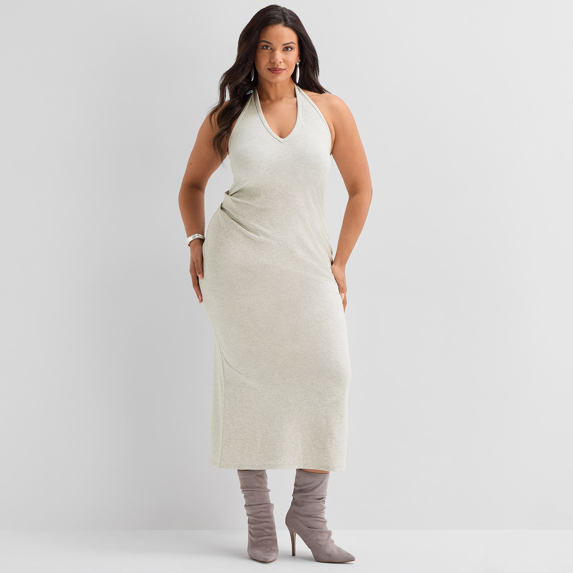 Ashley Graham Women's Plus Halter Knit Maxi Dress