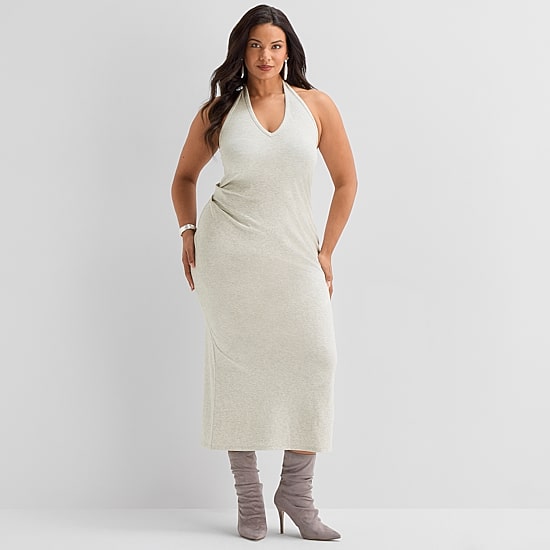 Ashley Graham Women's Plus Halter Knit Maxi Dress