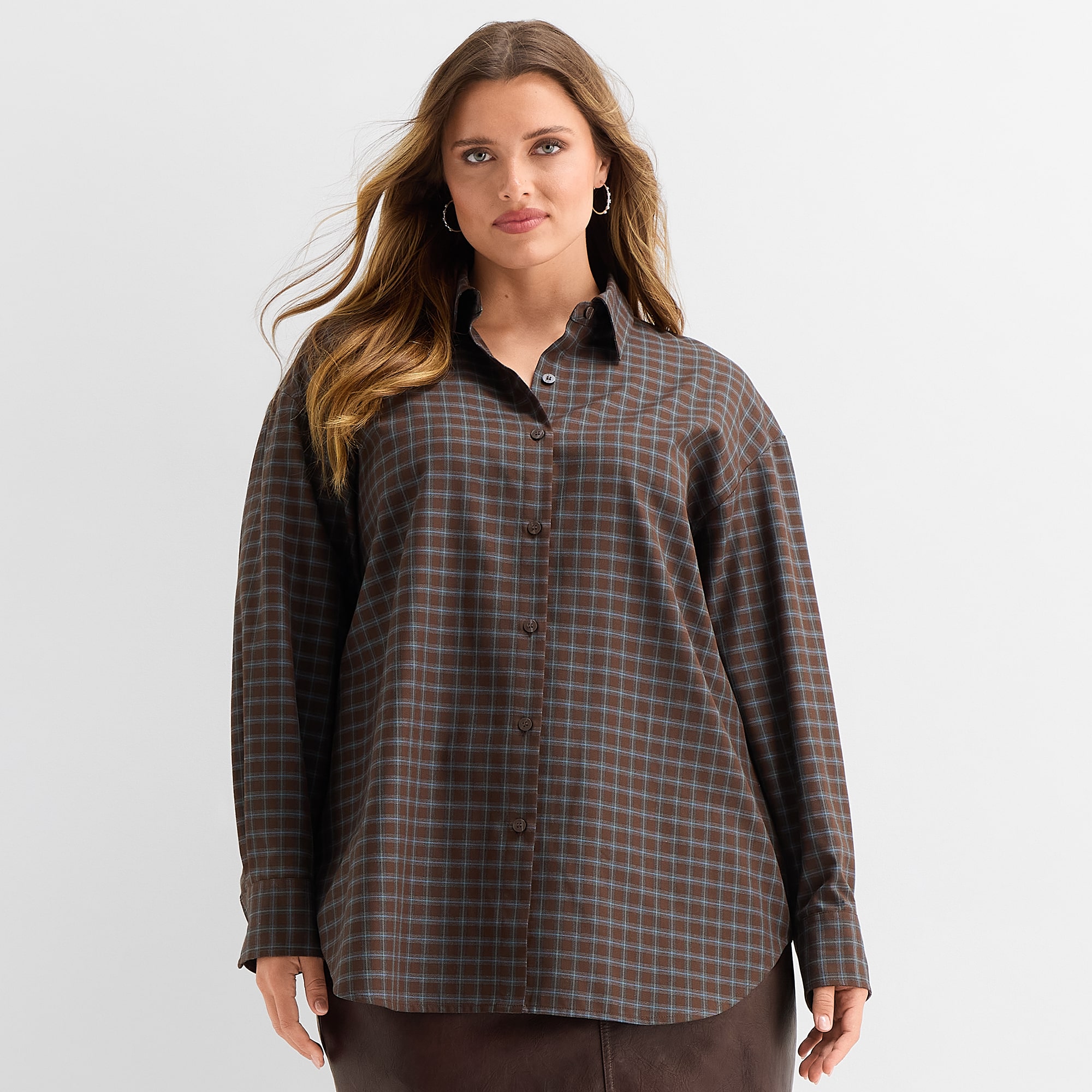 Ashley Graham Women's Plus Long Sleeve Flannel Shirt