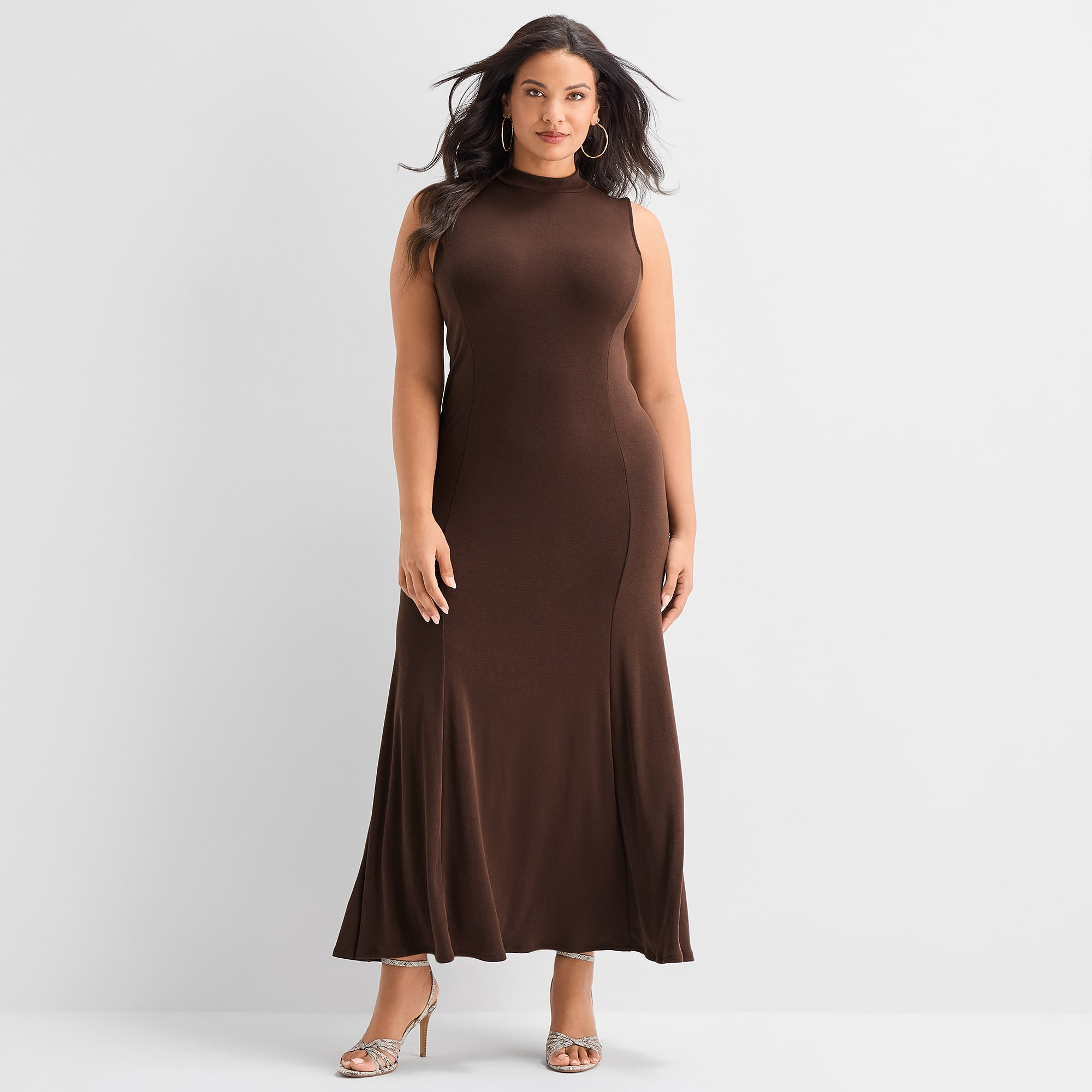 Ashley Graham Women's Plus Sleeveless Mock Neck Maxi Dress