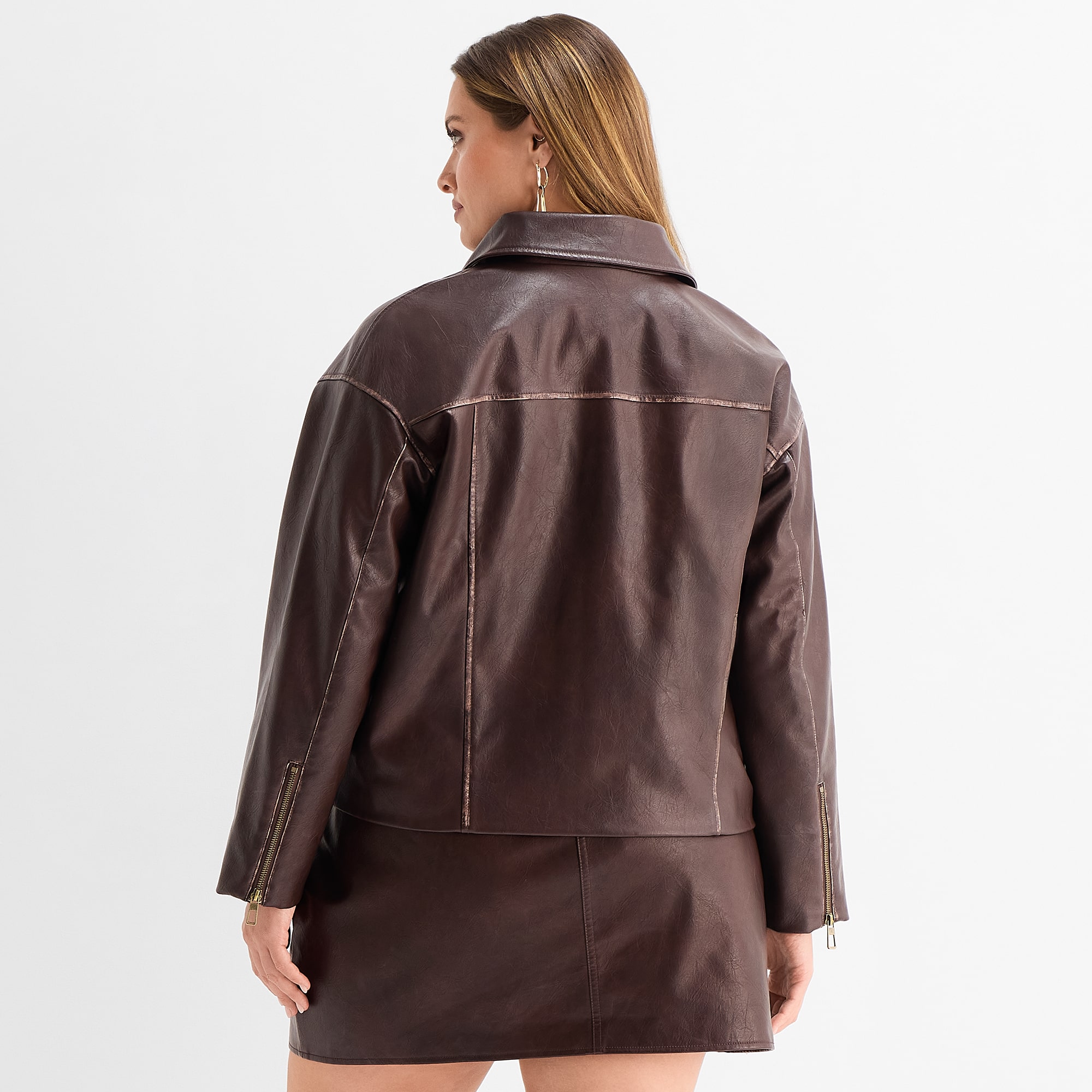 Ashley Graham Women's Plus Faux Leather Bomber Jacket