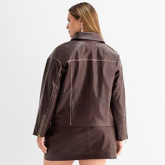 Ashley Graham Women's Plus Faux Leather Bomber Jacket