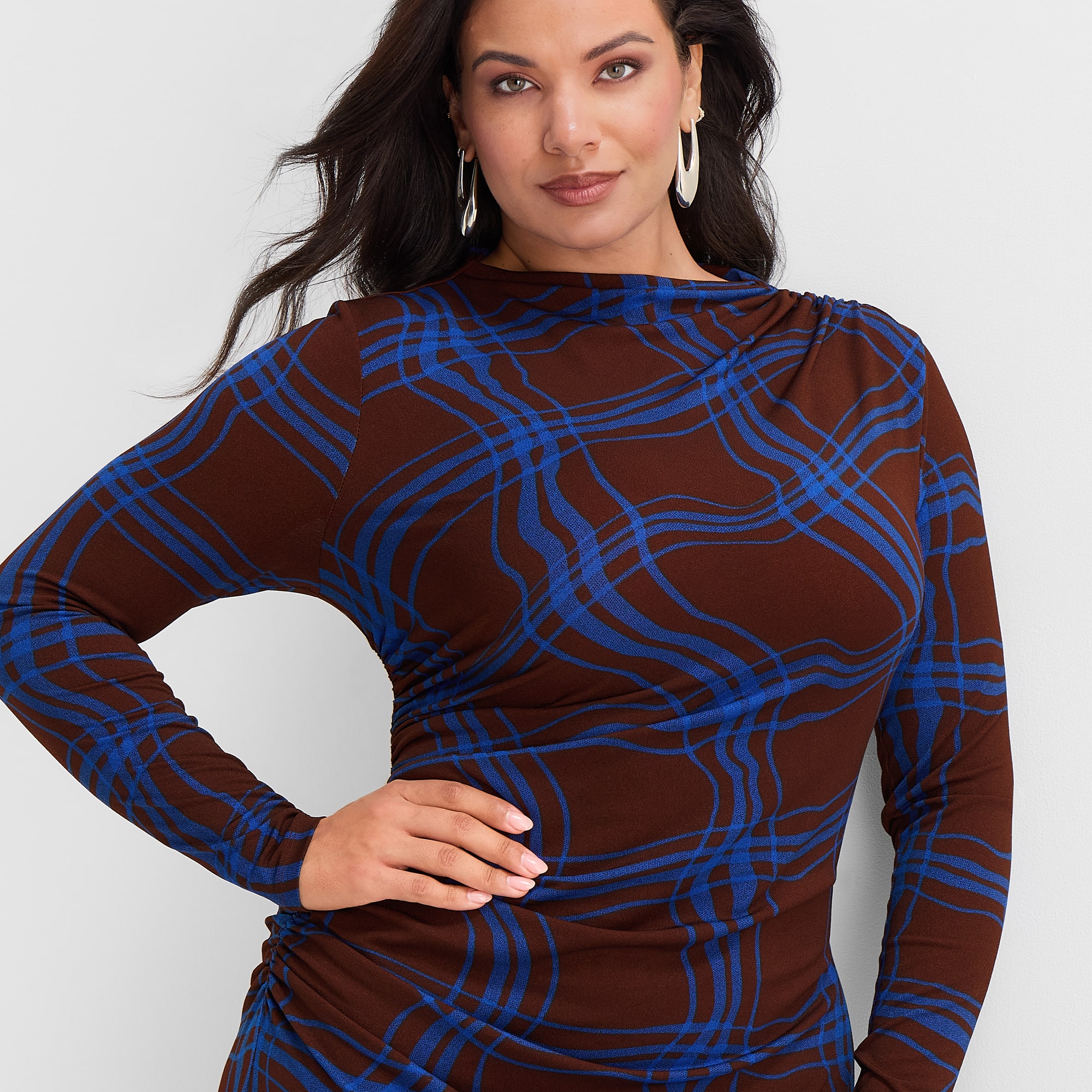 Ashley Graham Women's Plus Goddess Gather Knit Crepe Dress