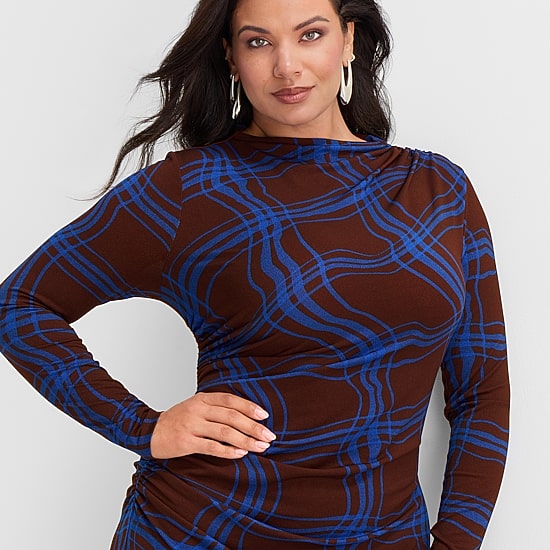 Ashley Graham Women's Plus Goddess Gather Knit Crepe Dress