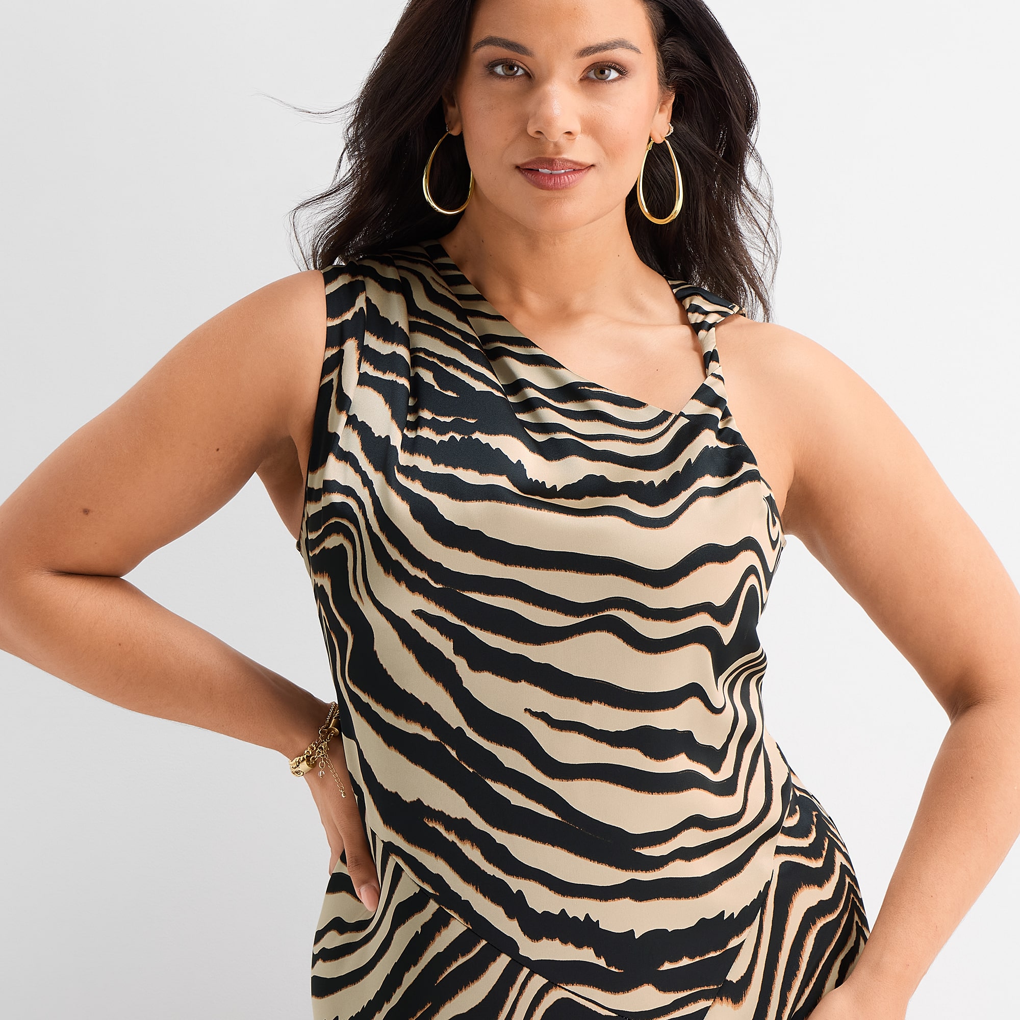 Ashley Graham Womens Plus Asymmetrical Neck Sleeveless Striped Bodycon Dress