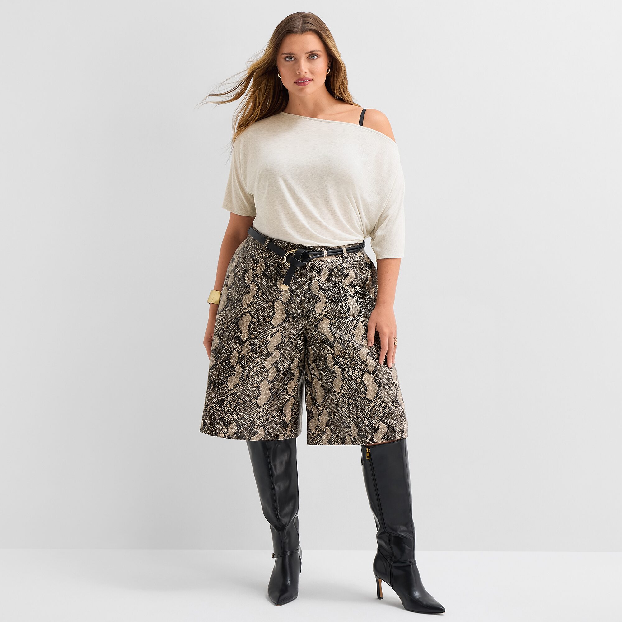 Ashley Graham Womens Plus Asymmetrical Neck Short Sleeve Blouse