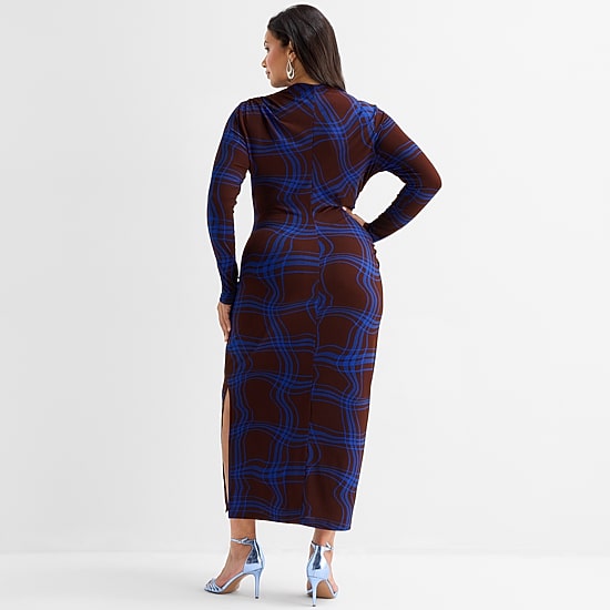 Ashley Graham Women's Plus Goddess Gather Knit Crepe Dress
