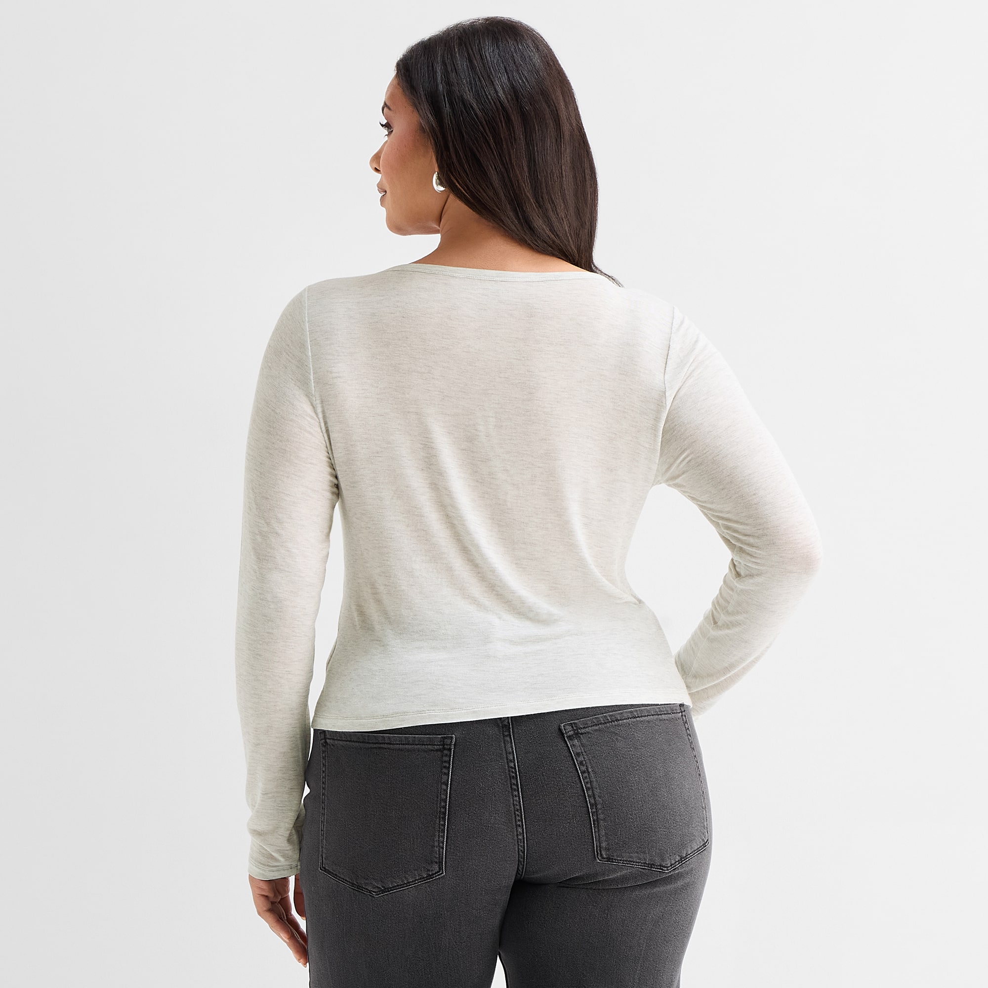 Ashley Graham Womens Plus V Neck Fitted Long Sleeve Button-Down Shirt