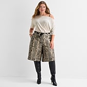 Ashley Graham Women's Plus Faux Leather Python Bermuda