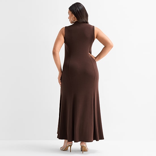 Ashley Graham Women's Plus Sleeveless Mock Neck Maxi Dress