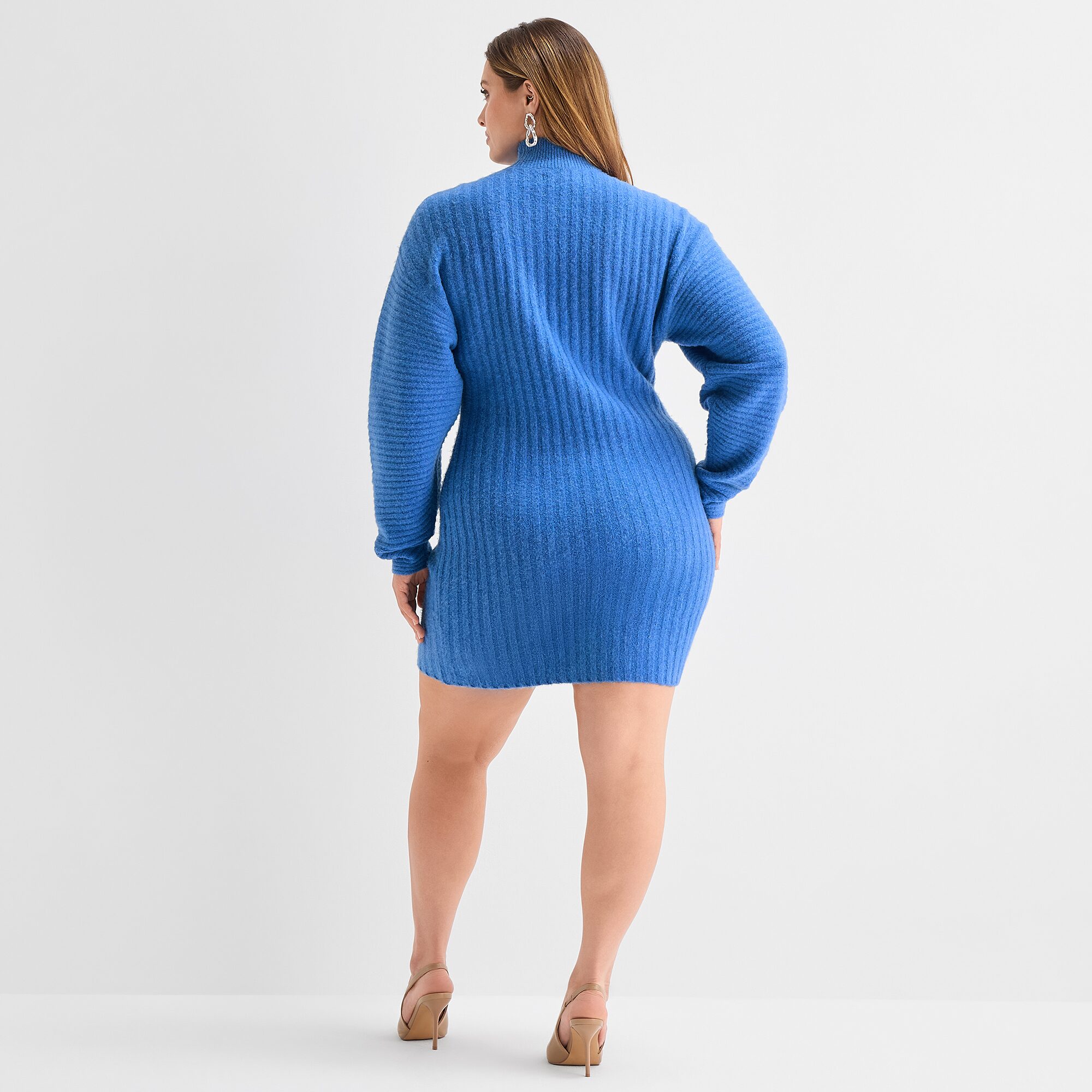 Ashely Graham Women's Plus Long Sleeve Funnel Neck Sweater Dress