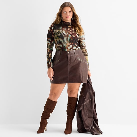 Ashley Graham Women's Plus Long Sleeve Printed Mesh Top