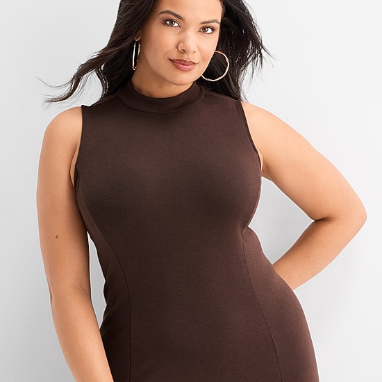 Ashley Graham Women's Plus Sleeveless Mock Neck Maxi Dress