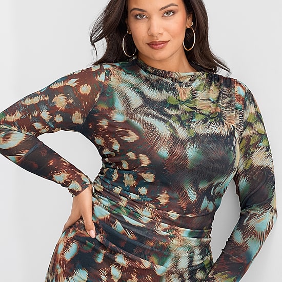 Ashley Graham Women's Plus Goddess Gather Mesh Dress