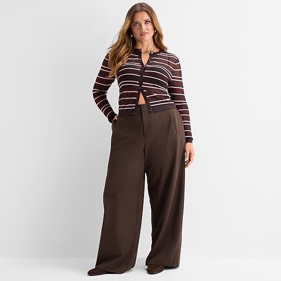 Ashley Graham Women's Plus Sheer Stripe Rib Cardigan