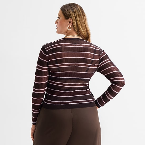 Ashley Graham Women's Plus Sheer Stripe Rib Cardigan