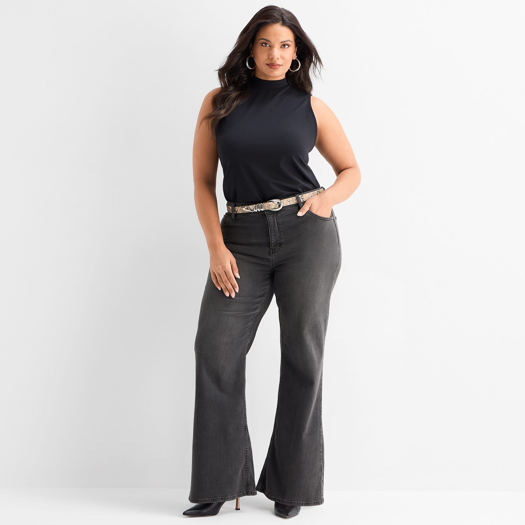 Ashley Graham Womens Plus Mock Neck Short Sleeve Blouse