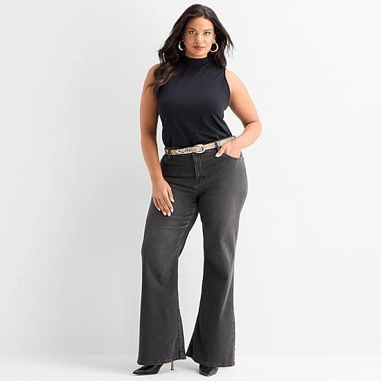 Ashley Graham Womens Plus Mock Neck Sleeveless Blouse