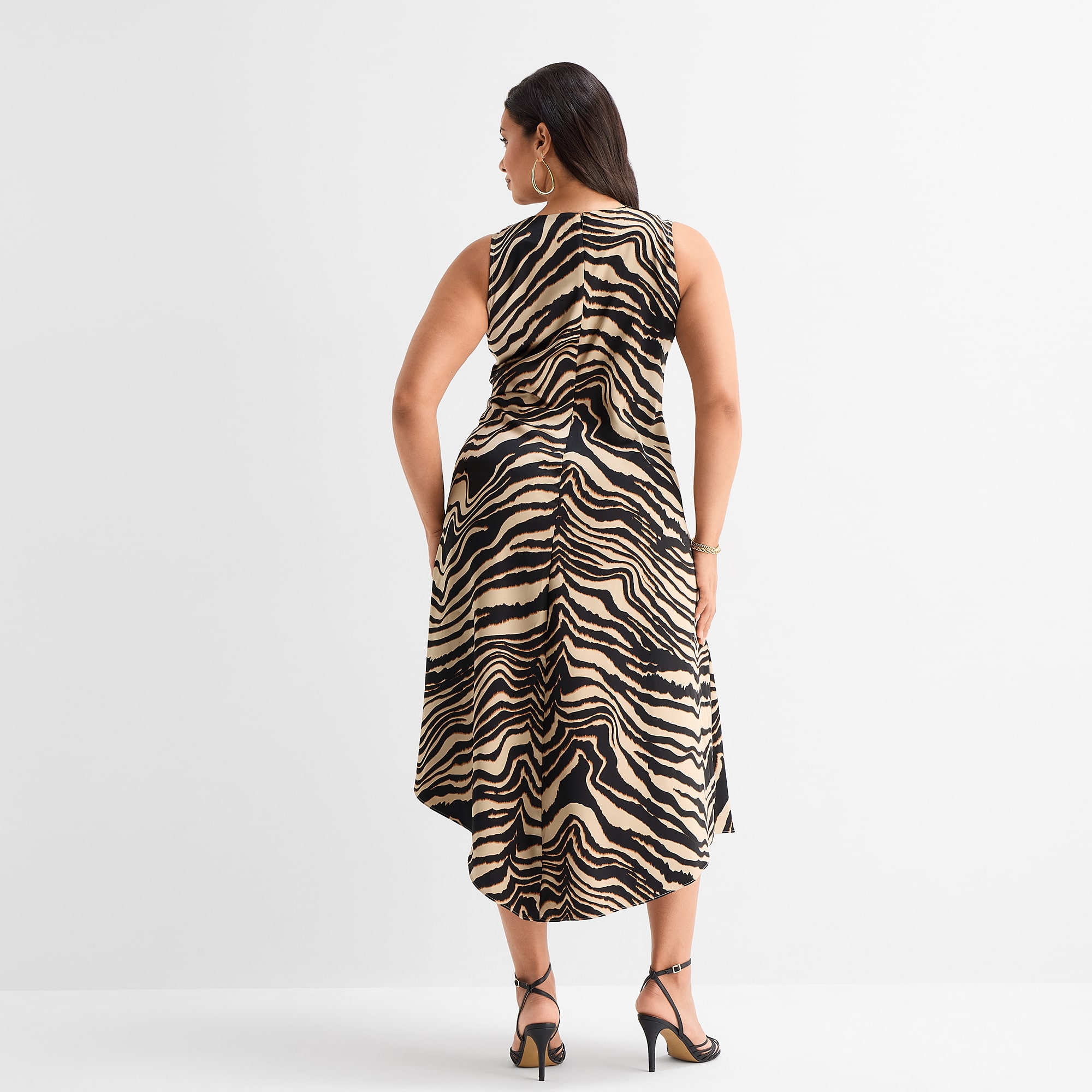 Ashley Graham Womens Plus Asymmetrical Neck Sleeveless Striped Bodycon Dress