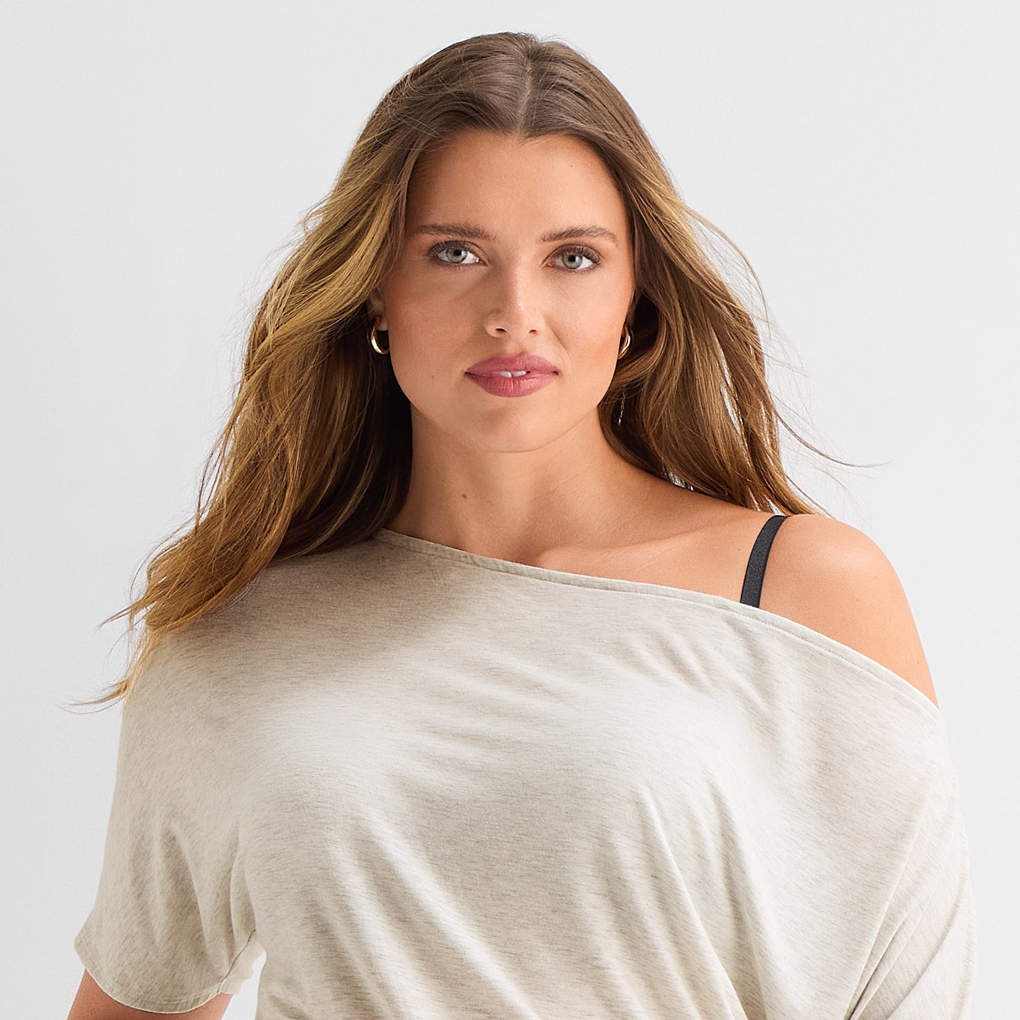 Ashley Graham Womens Plus Asymmetrical Neck Short Sleeve Blouse