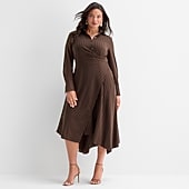 Ashley Graham Womens Plus Long Sleeve Shirt Dress