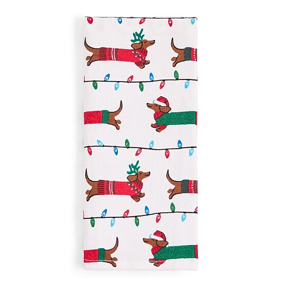 North Pole Trading Co. Dashund Snow  2-pc. Kitchen Towel Set
