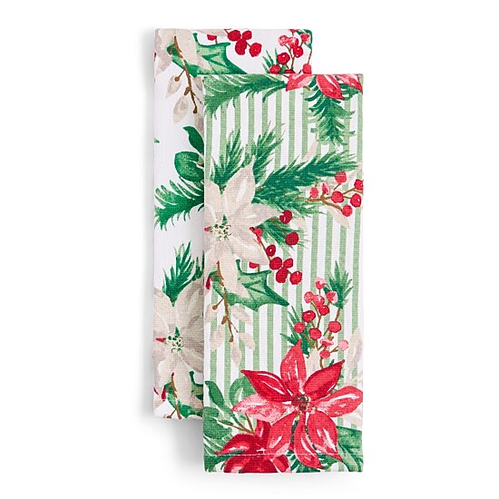 North Pole Trading Co. Heirloom Poinsetta  2-pc. Kitchen Towel Set
