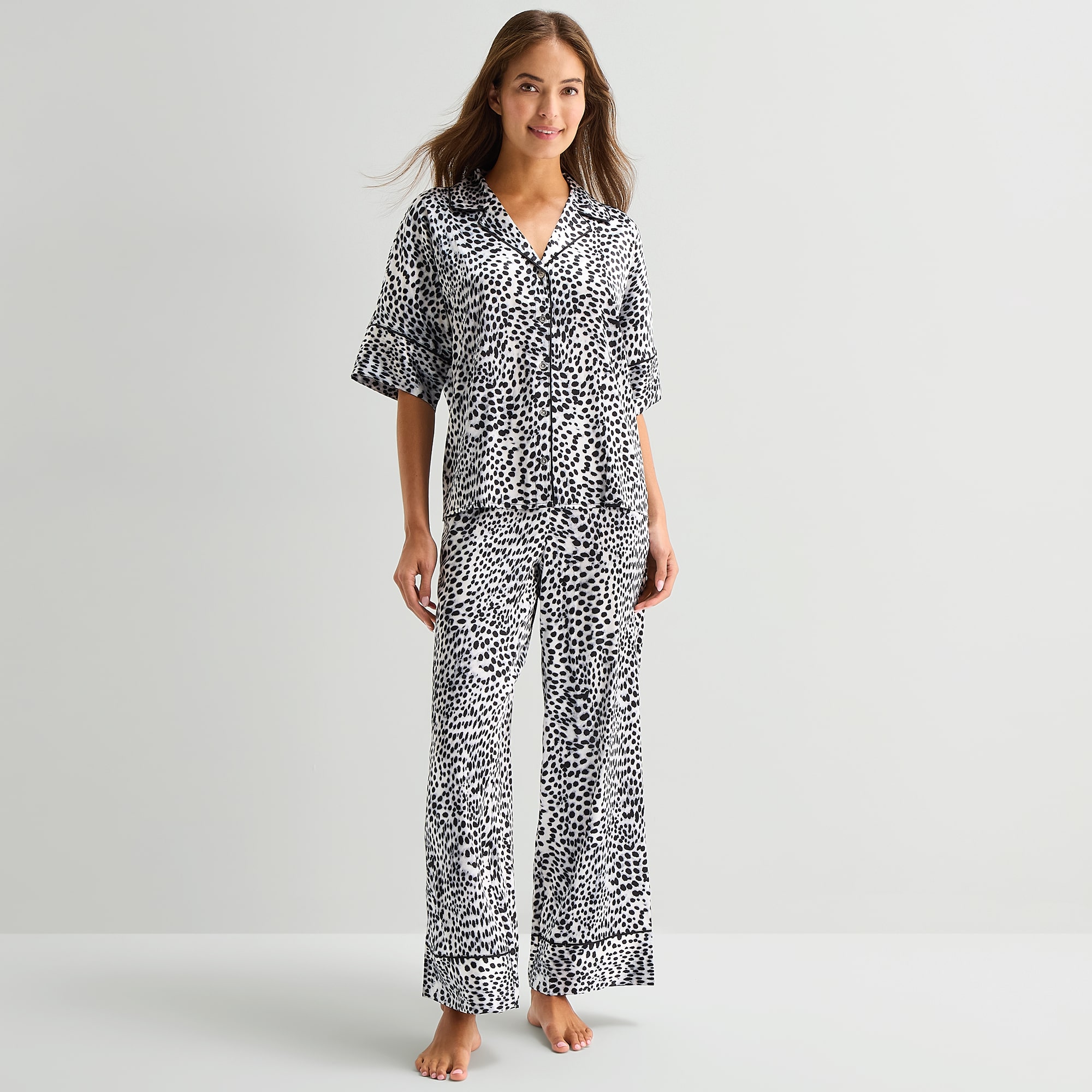 Ambrielle Womens Satin Short Sleeve 2-pc. Pajama Set