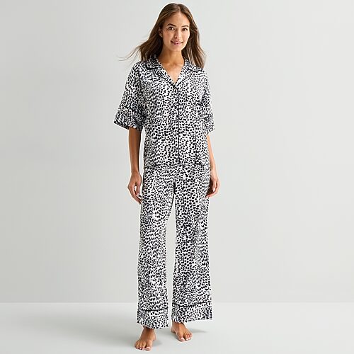 Ambrielle Womens Satin Short Sleeve 2-pc. Pajama Set In Black