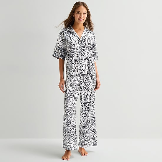 Ambrielle Womens Satin Short Sleeve 2-pc. Pajama Set