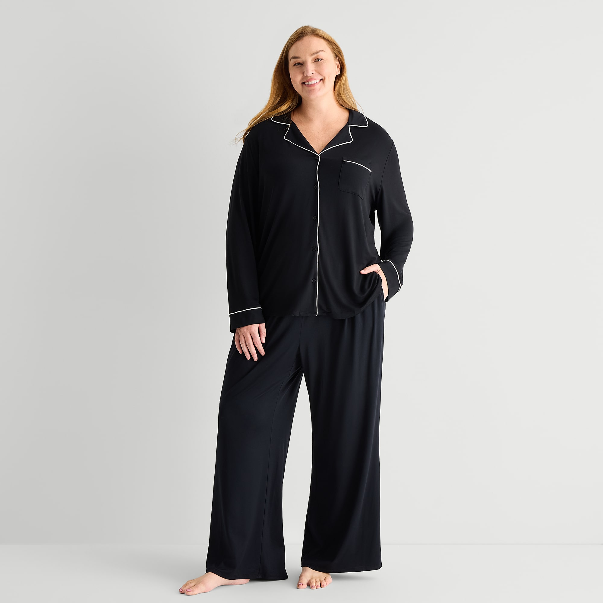 Liz Claiborne Cool and Calm Womens Long Sleeve Pajama Top